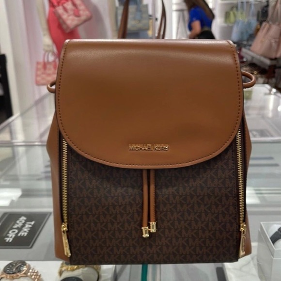 Michael Kors Phoebe Medium Flap Drawstring Backpack MK Signature Brown main image 3